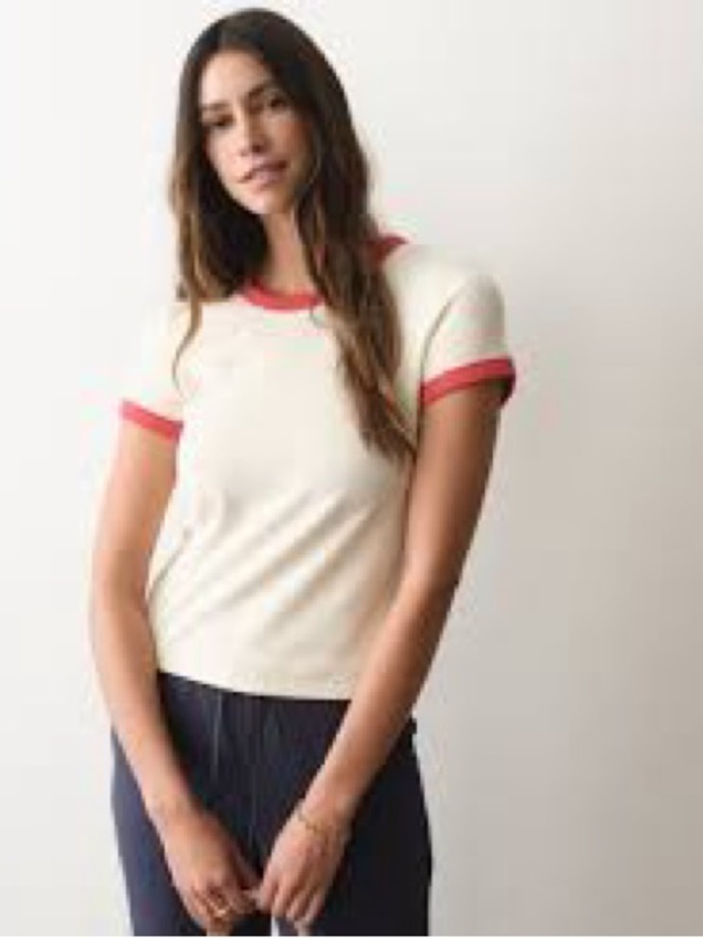 Marine Layer Cream Lexi Rib Ringer Tee Size Small